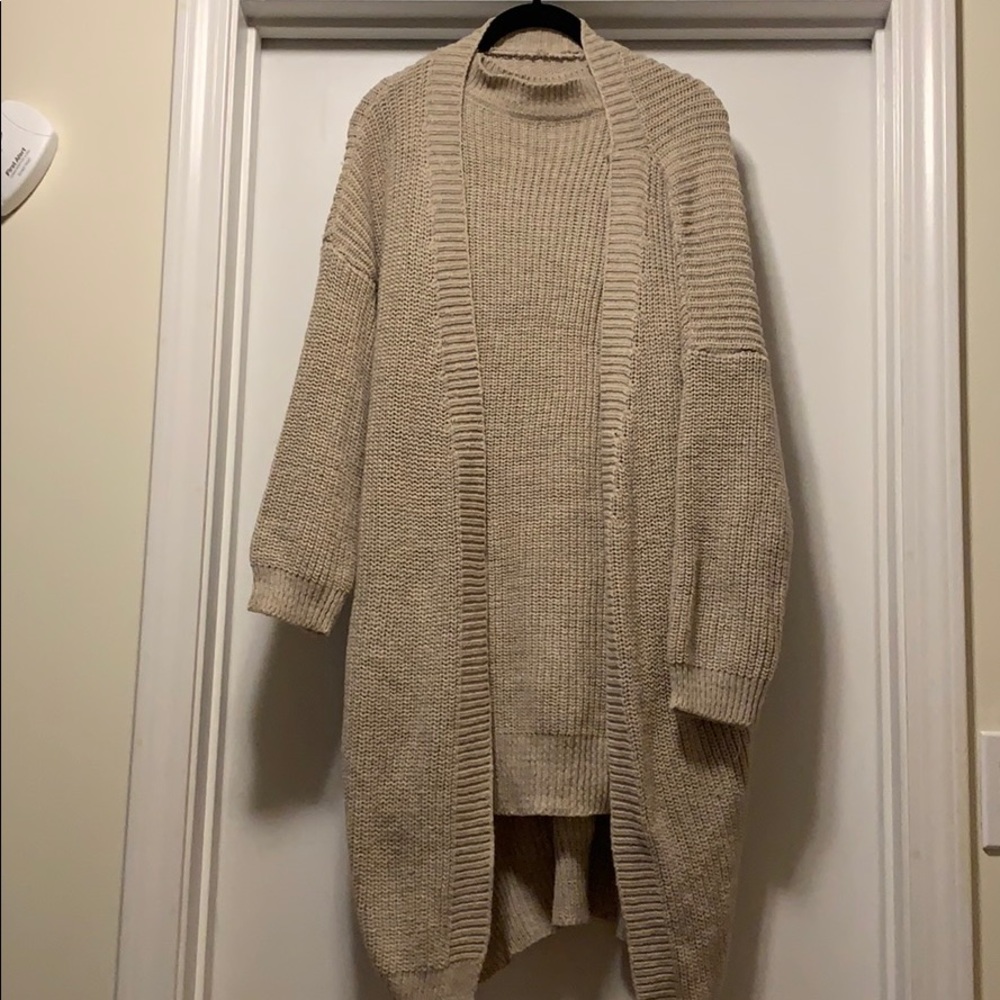 Beige sweater dress and cardigan sz XS